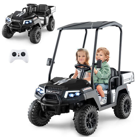 24V Kids Golf Cart 4WD 2-Seater Ride on Car with Storage Trunk and Horn-Black-2