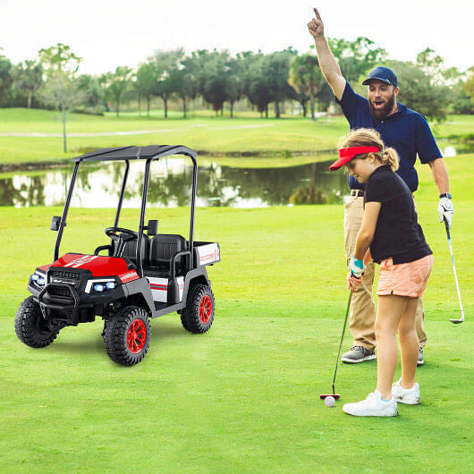 24V Kids Golf Cart 4WD 2-Seater Ride on Car with Storage Trunk and Horn-Black-5