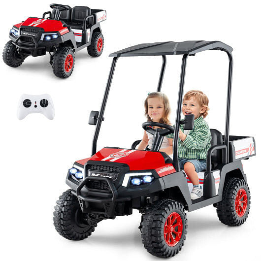 24V Kids Golf Cart 4WD 2-Seater Ride on Car with Storage Trunk and Horn-Black-7