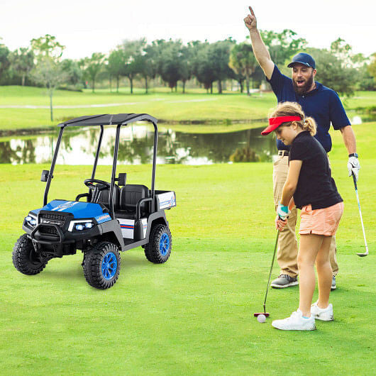 24V Kids Golf Cart 4WD 2-Seater Ride on Car with Storage Trunk and Horn-Black-10