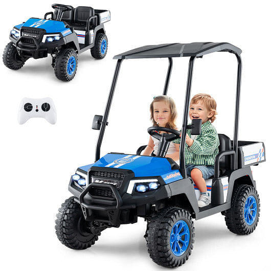 24V Kids Golf Cart 4WD 2-Seater Ride on Car with Storage Trunk and Horn-Black-12