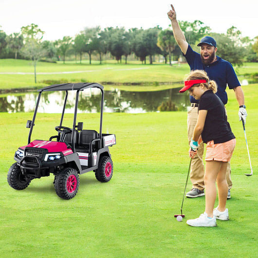 24V Kids Golf Cart 4WD 2-Seater Ride on Car with Storage Trunk and Horn-Black-15