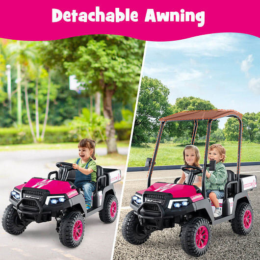 24V Kids Golf Cart 4WD 2-Seater Ride on Car with Storage Trunk and Horn-Black-16