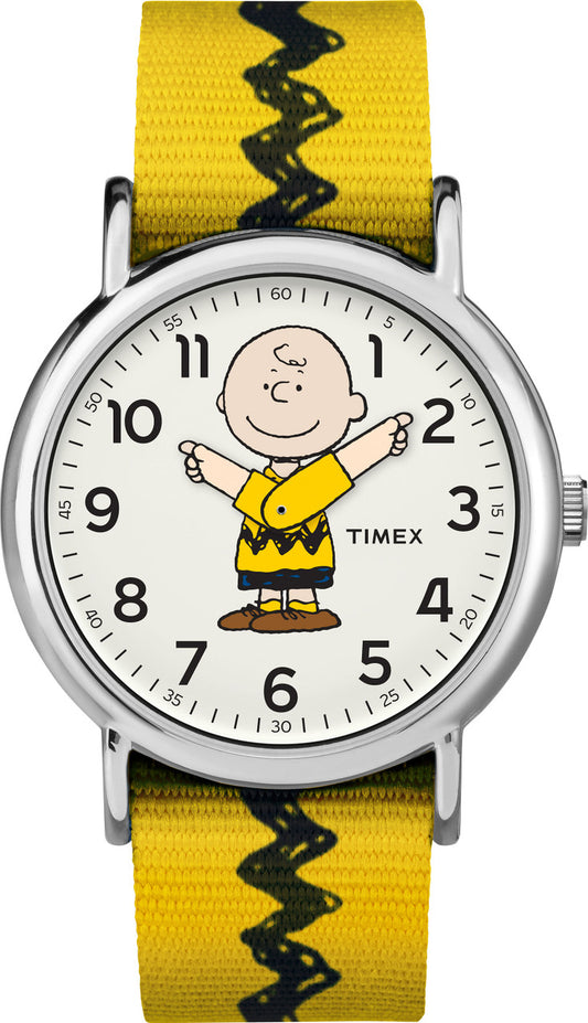 Timex Unisex TW2R41100 Weekender x Peanuts: Charlie Brown Nylon Slip-Thru Strap Watch-0