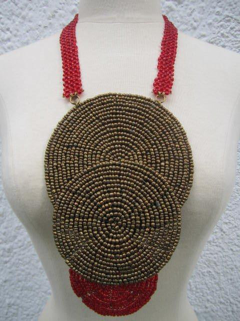 Triple bound clustered large beads Necklace 5-0