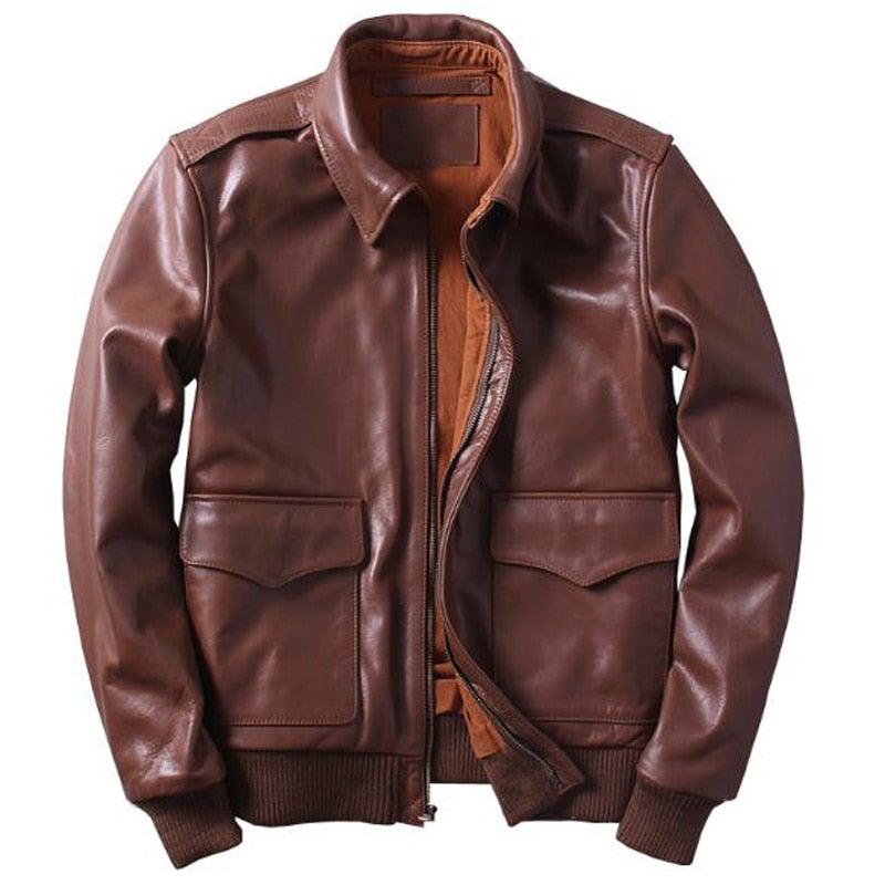 US A2 Flight Mens Bomber Genuine Leather Jacket-1