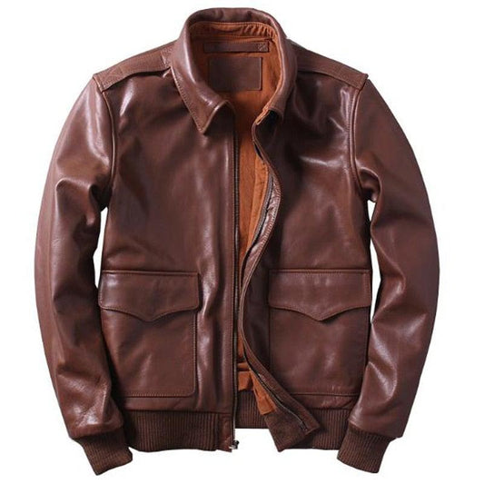 US A2 Flight Mens Bomber Genuine Leather Jacket-1