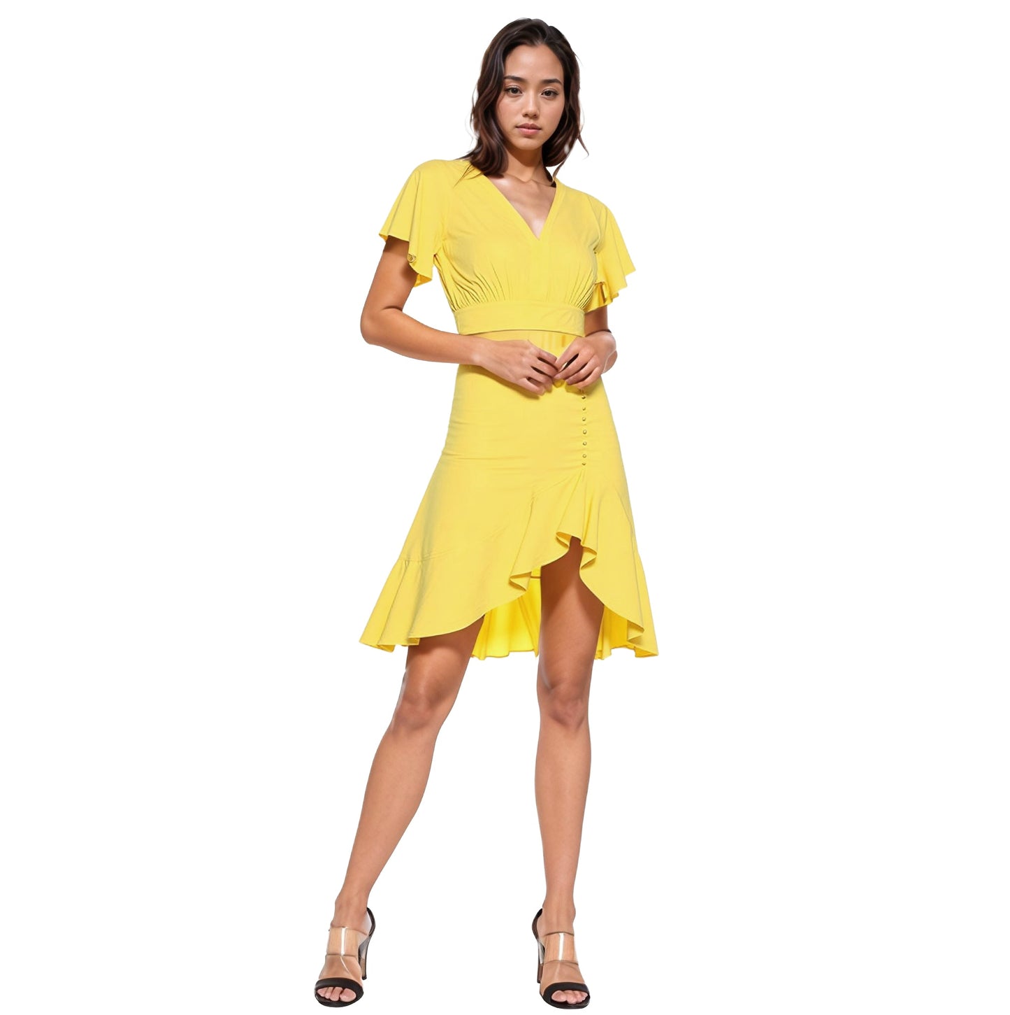 Women's Tie Waist Cape Sleeve Cropped Blouse in Yellow-4