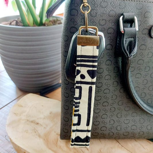 African Print and Leather Key Fob | Wristlet | Key Holder-1