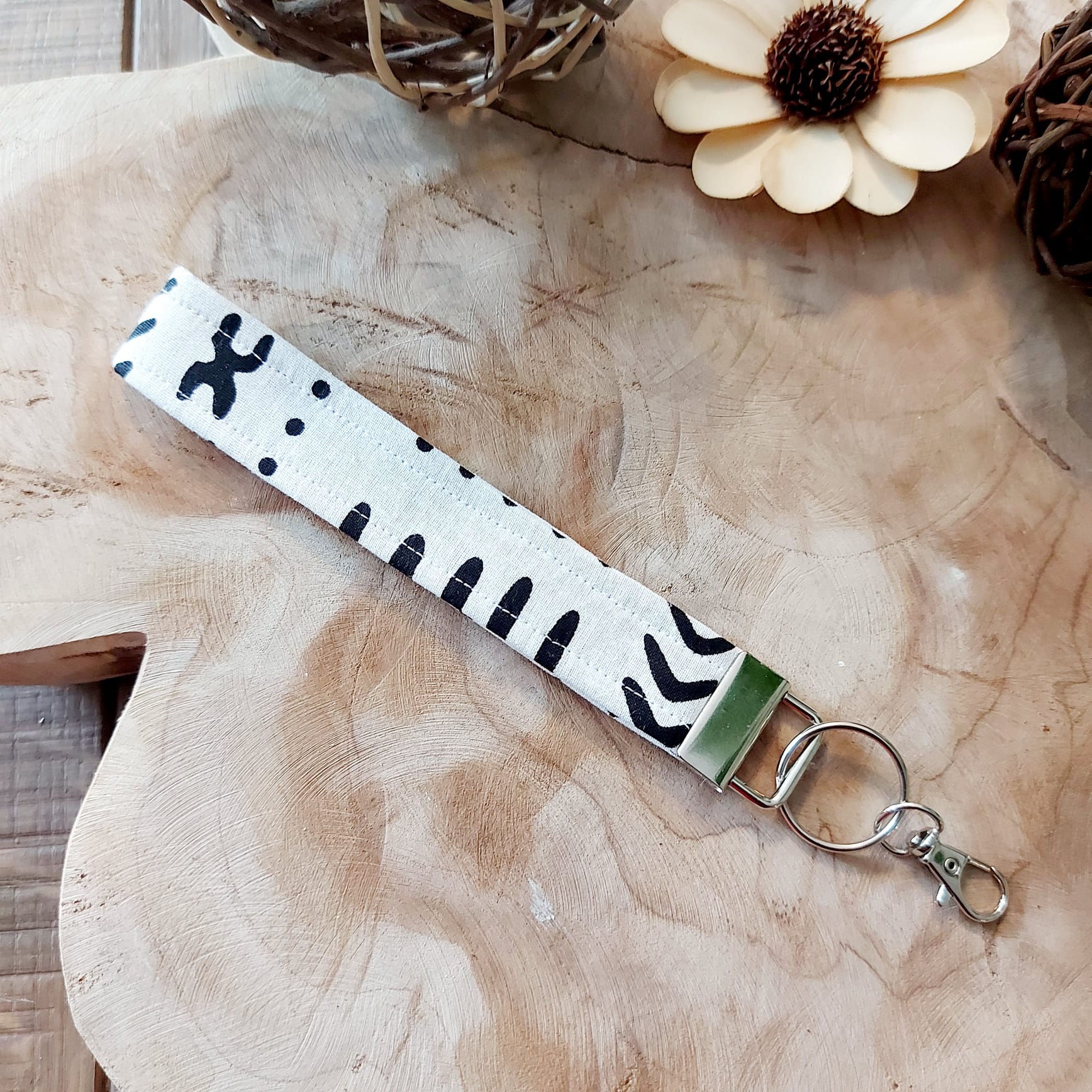 African Print and Leather Key Fob | Wristlet | Key Holder-0