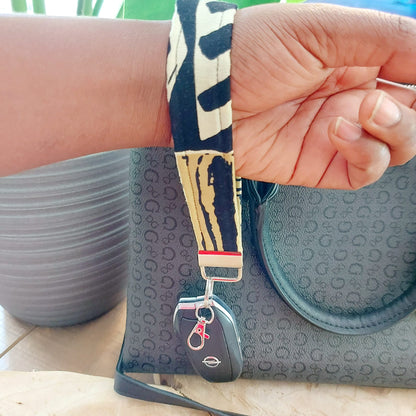 African Print and Leather Key Fob | Wristlet | Key Holder-3