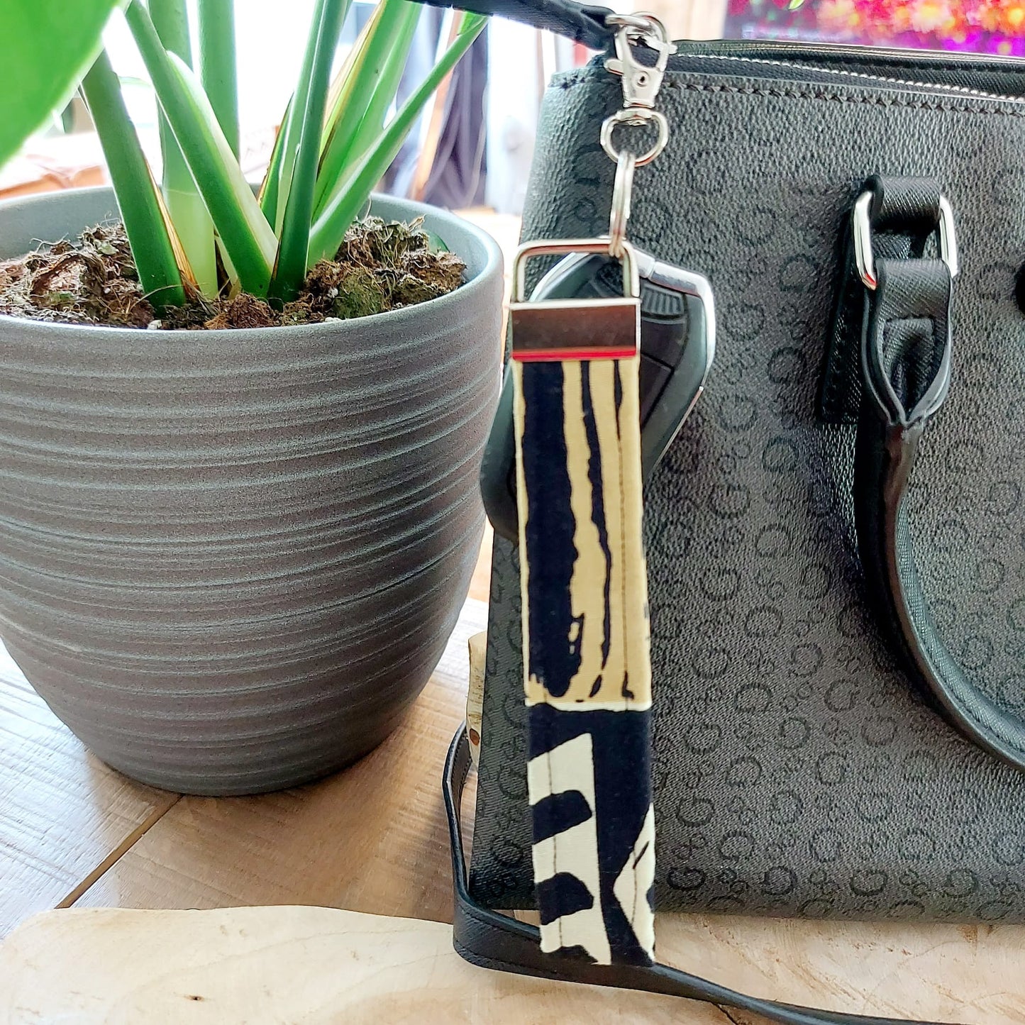African Print and Leather Key Fob | Wristlet | Key Holder-1