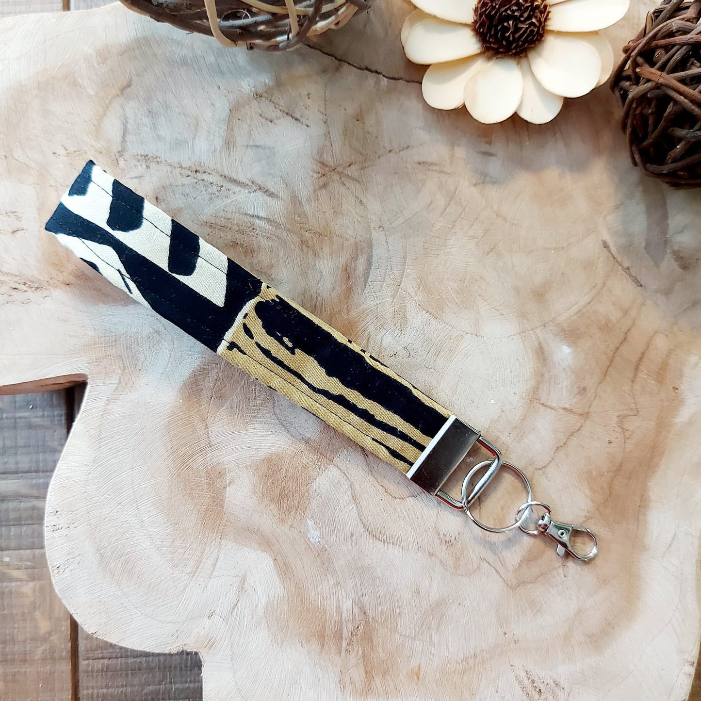 African Print and Leather Key Fob | Wristlet | Key Holder-0