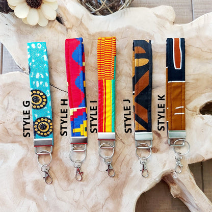 African Print and Leather Key Fob | Wristlet | Key Holder-3
