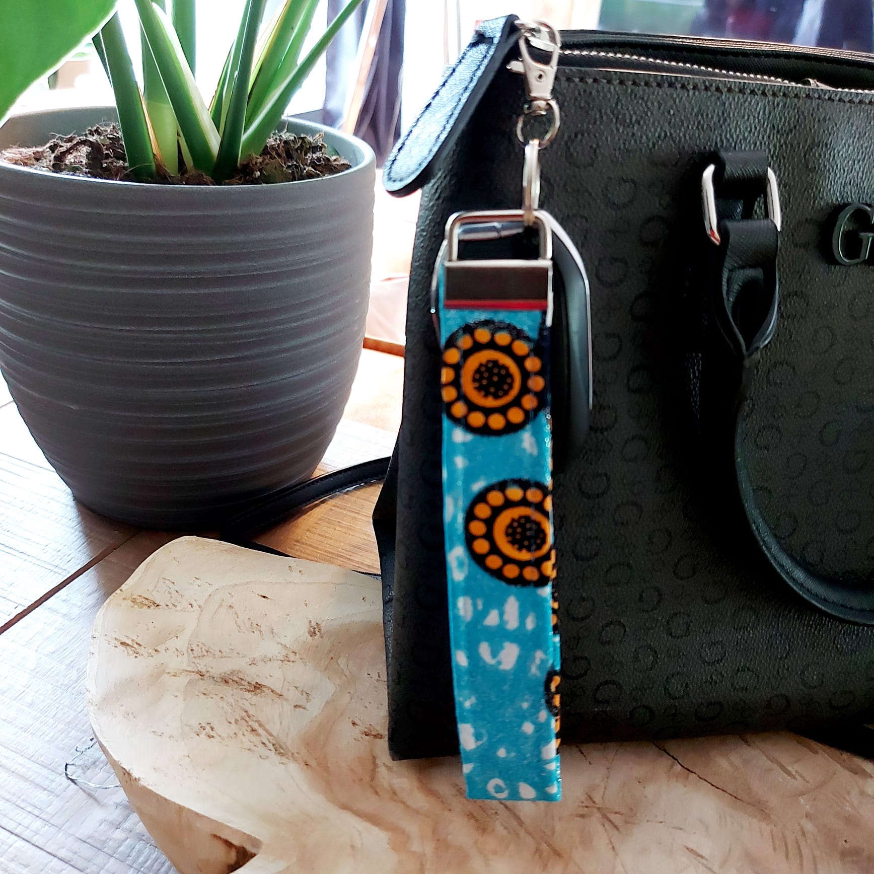 African Print and Leather Key Fob | Wristlet | Key Holder-3