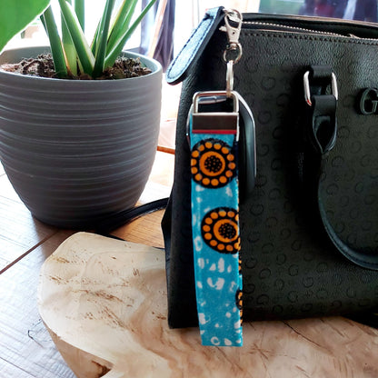 African Print and Leather Key Fob | Wristlet | Key Holder-3