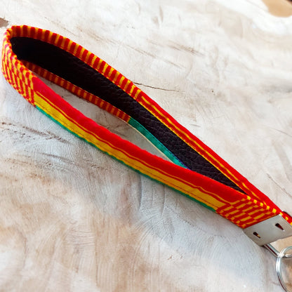 African Print and Leather Key Fob | Wristlet | Key Holder-2