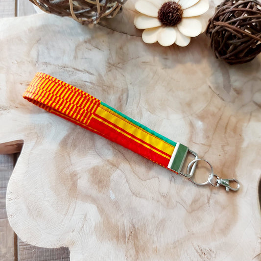 African Print and Leather Key Fob | Wristlet | Key Holder-0
