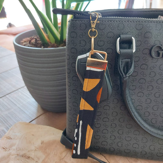 African Print and Leather Key Fob | Wristlet | Key Holder-1