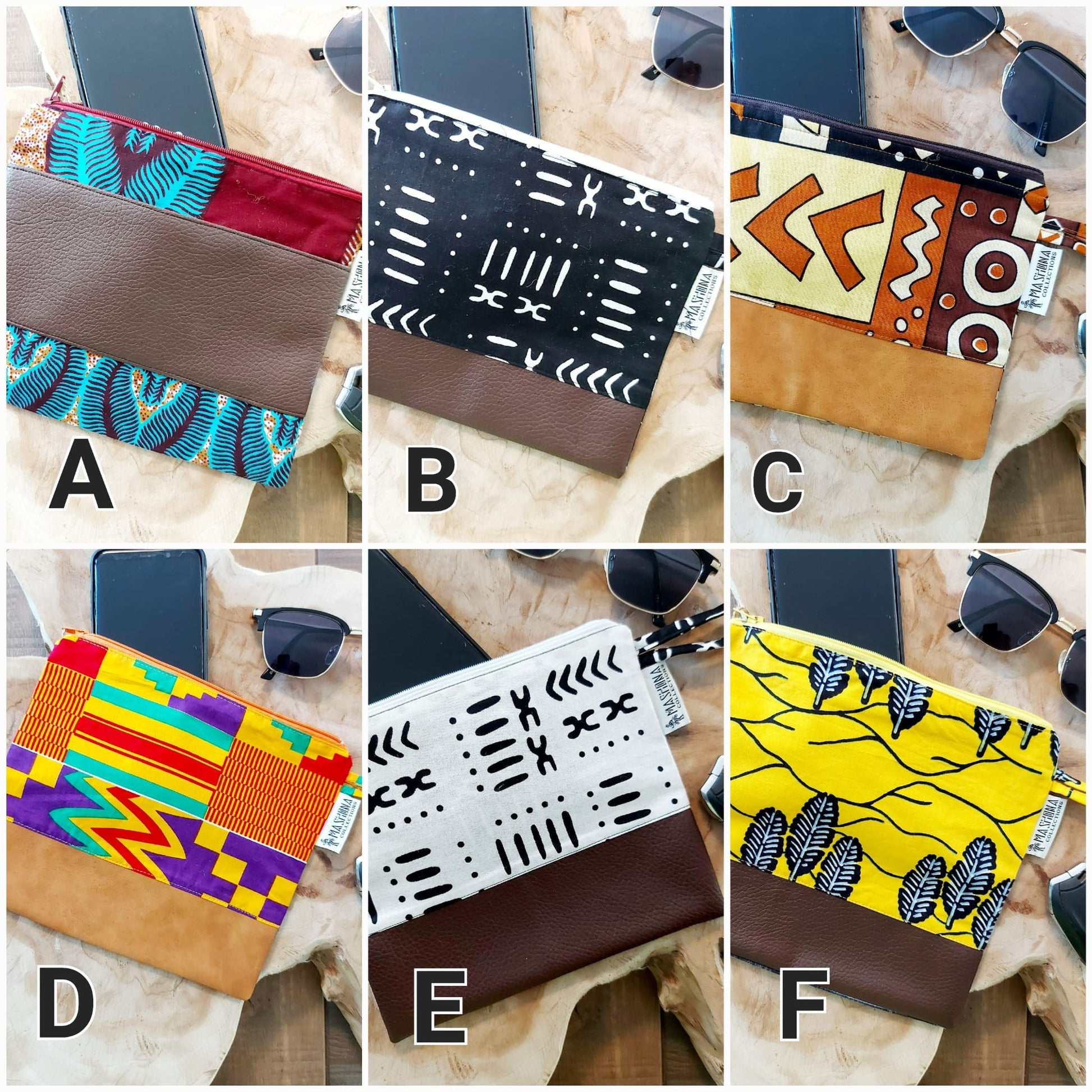 African Print Zipper Pouch | Make-up Bag | Pencil Case | Vegan Leather Detail-0