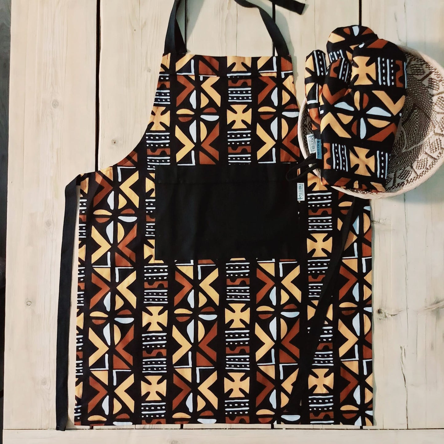 Handmade Apron and Oven Gloves Set | Made from 100% African Print Cotton | African Print Apron-4