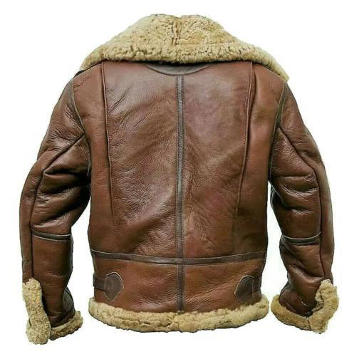 Stanley Men's Artificial Fur Lined Bomber Leather Jacket Brown-1