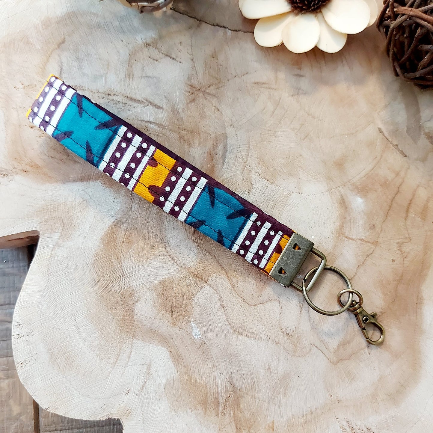 African Print and Leather Key Fob | Wristlet | Key Holder-8