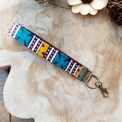 African Print and Leather Key Fob | Wristlet | Key Holder-8