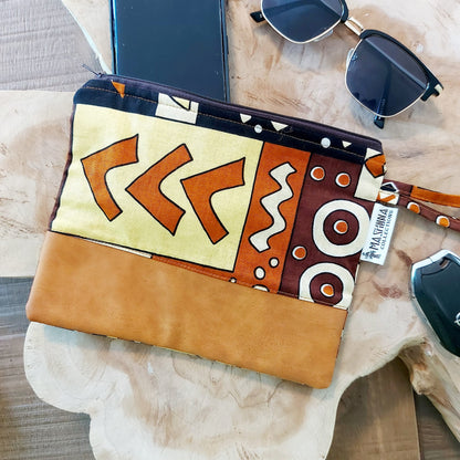 African Print Zipper Pouch | Make-up Bag | Pencil Case | Vegan Leather Detail-2
