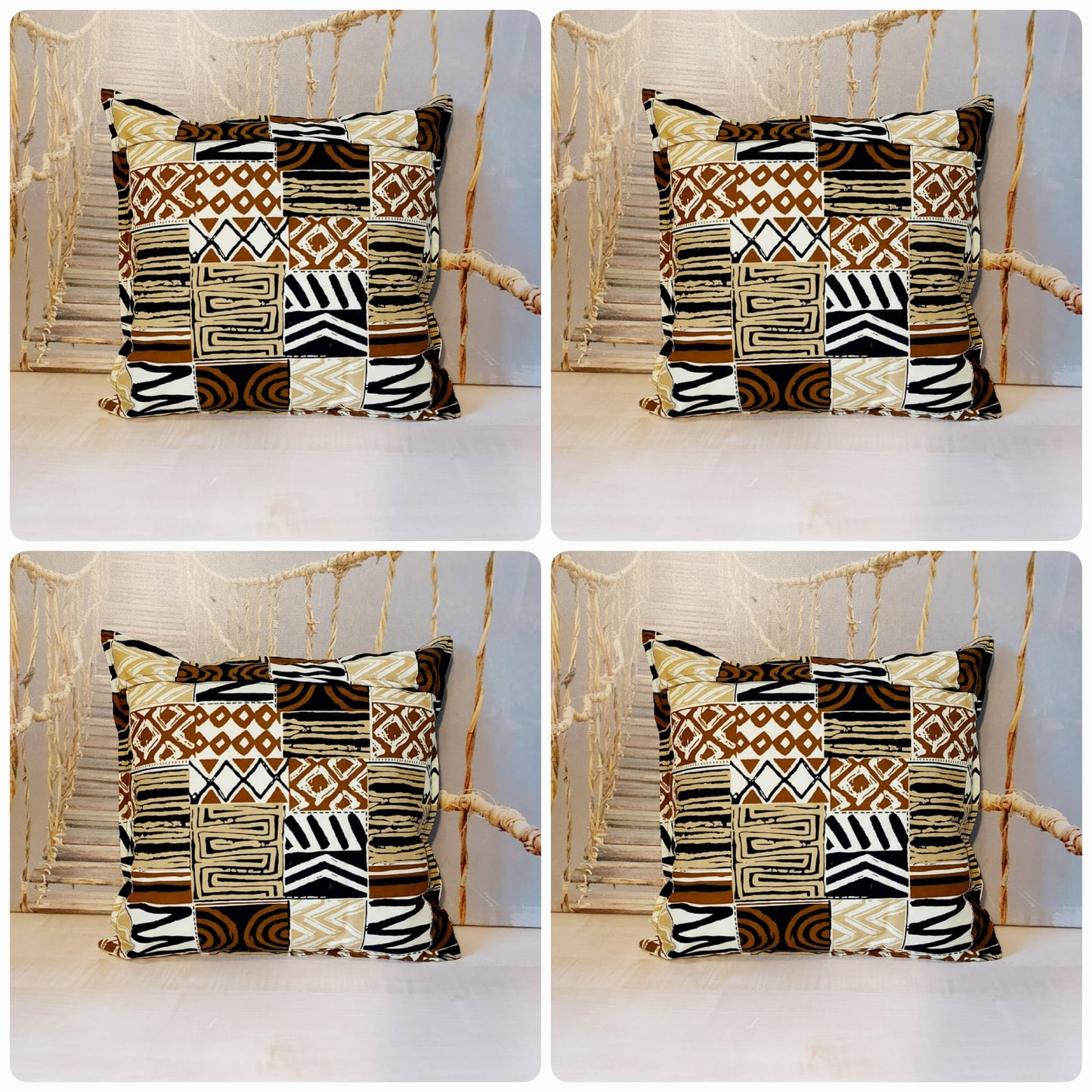 Set of 2 / 4 African Print | 40x40cm | Mudcloth Boho Cushion Cover 100% Cotton Wax Ankara Fabric-0