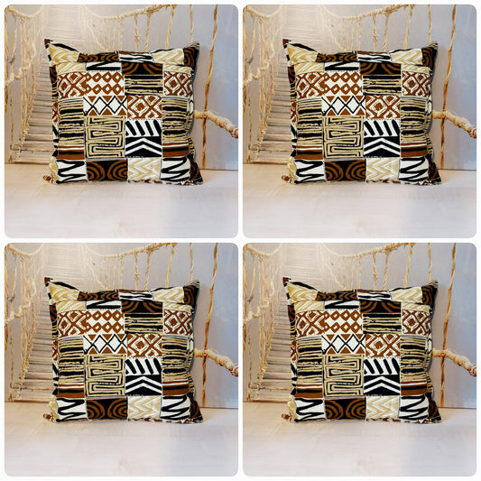Set of 2 / 4 African Print | 40x40cm | Mudcloth Boho Cushion Cover 100% Cotton Wax Ankara Fabric-0