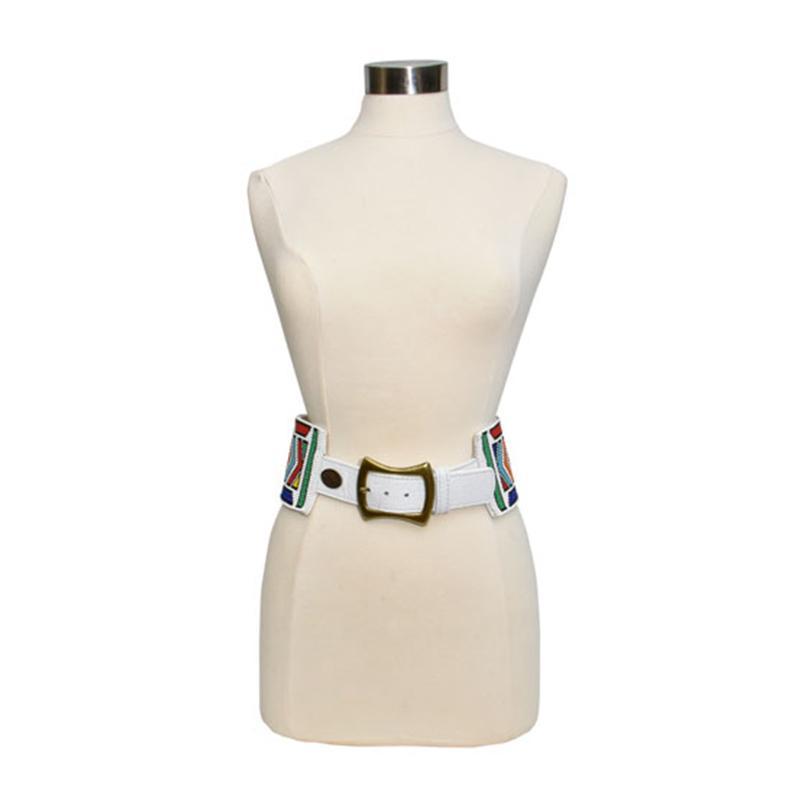 Wide Beaded Leather Belt 03-2