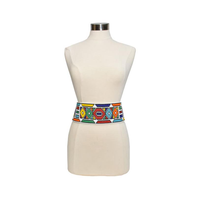 Wide Beaded Leather Belt 03-1
