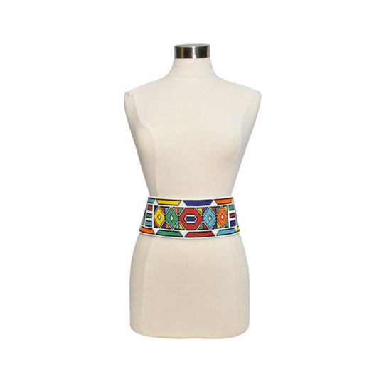 Wide Beaded Leather Belt 03-1