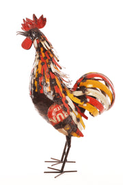Red & Yellow Recycled Metal Sunrise Rooster Sculpture