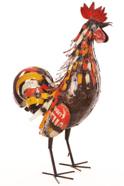 Red & Yellow Recycled Metal Sunrise Rooster Sculpture