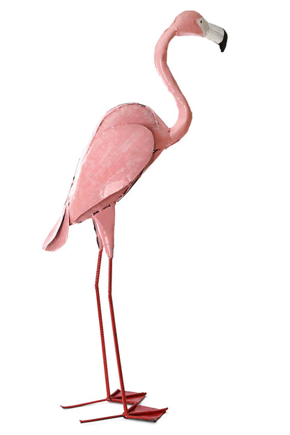 2 Small Pink Recycled Metal Flamingo Sculpture