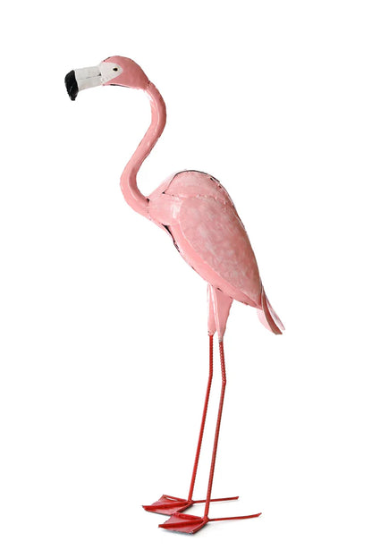 2 Small Pink Recycled Metal Flamingo Sculpture