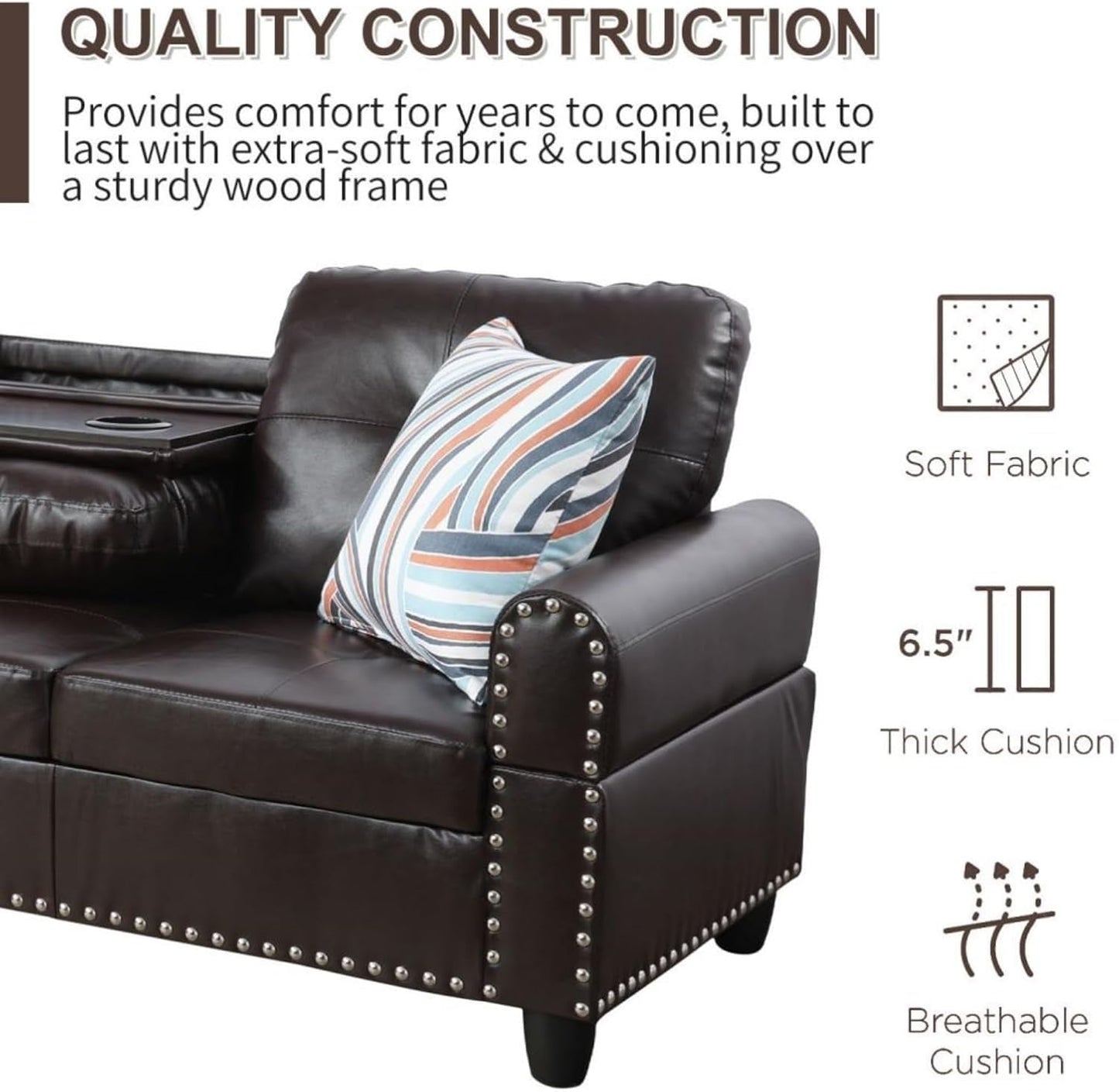 L Shaped Sectional Sofa with Ottoman, Modern Couches for Living Room, Microfiber Facing, Bedroom-2