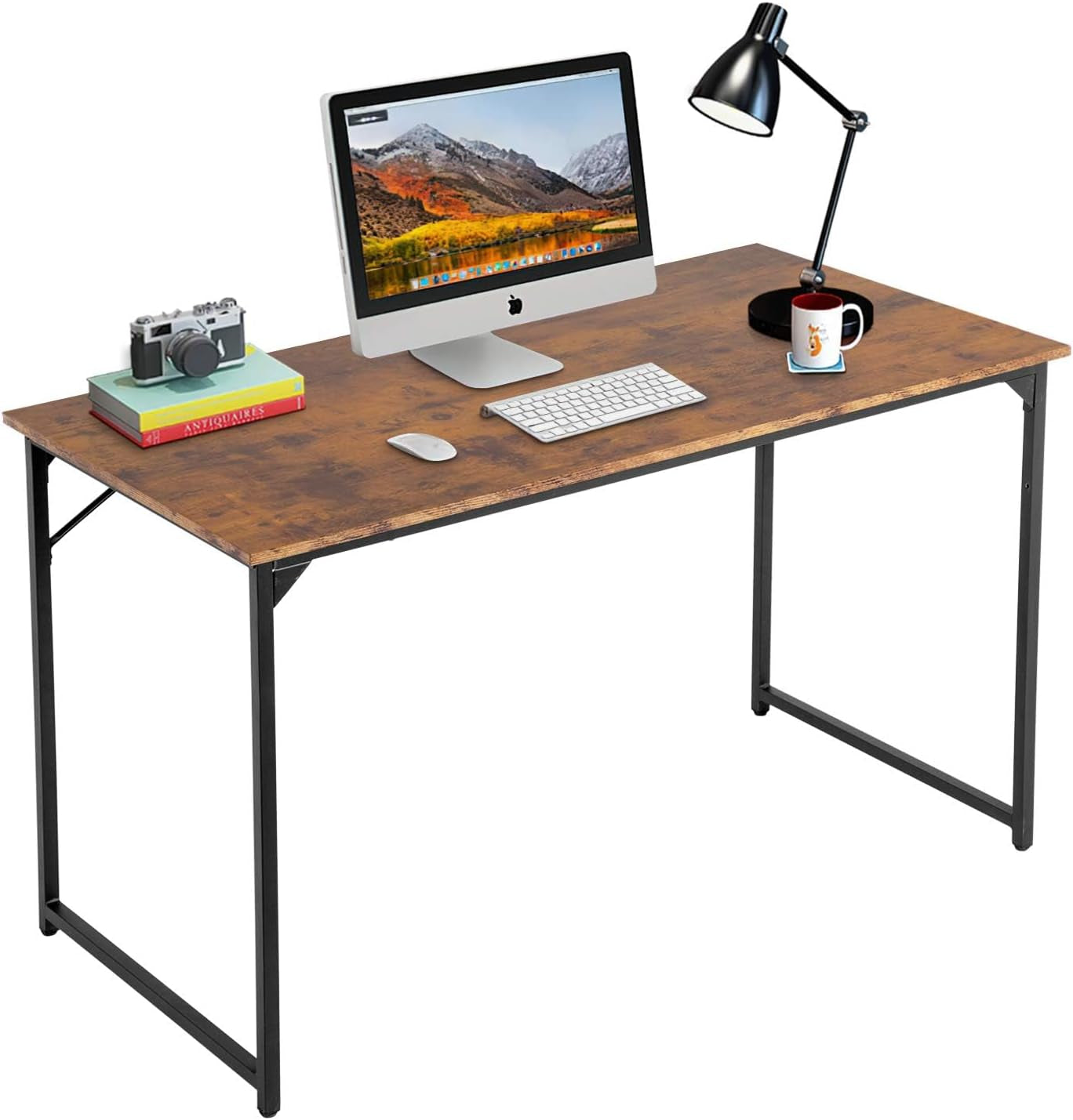 Computer Desk,47.2 Inches Home Office Desk Writing Study Table Modern Simple Style PC Desk with Metal Frame，Brown-0