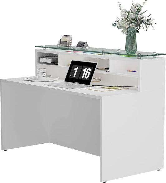Modern Reception Desk with Tempered Glass Panel Design-0