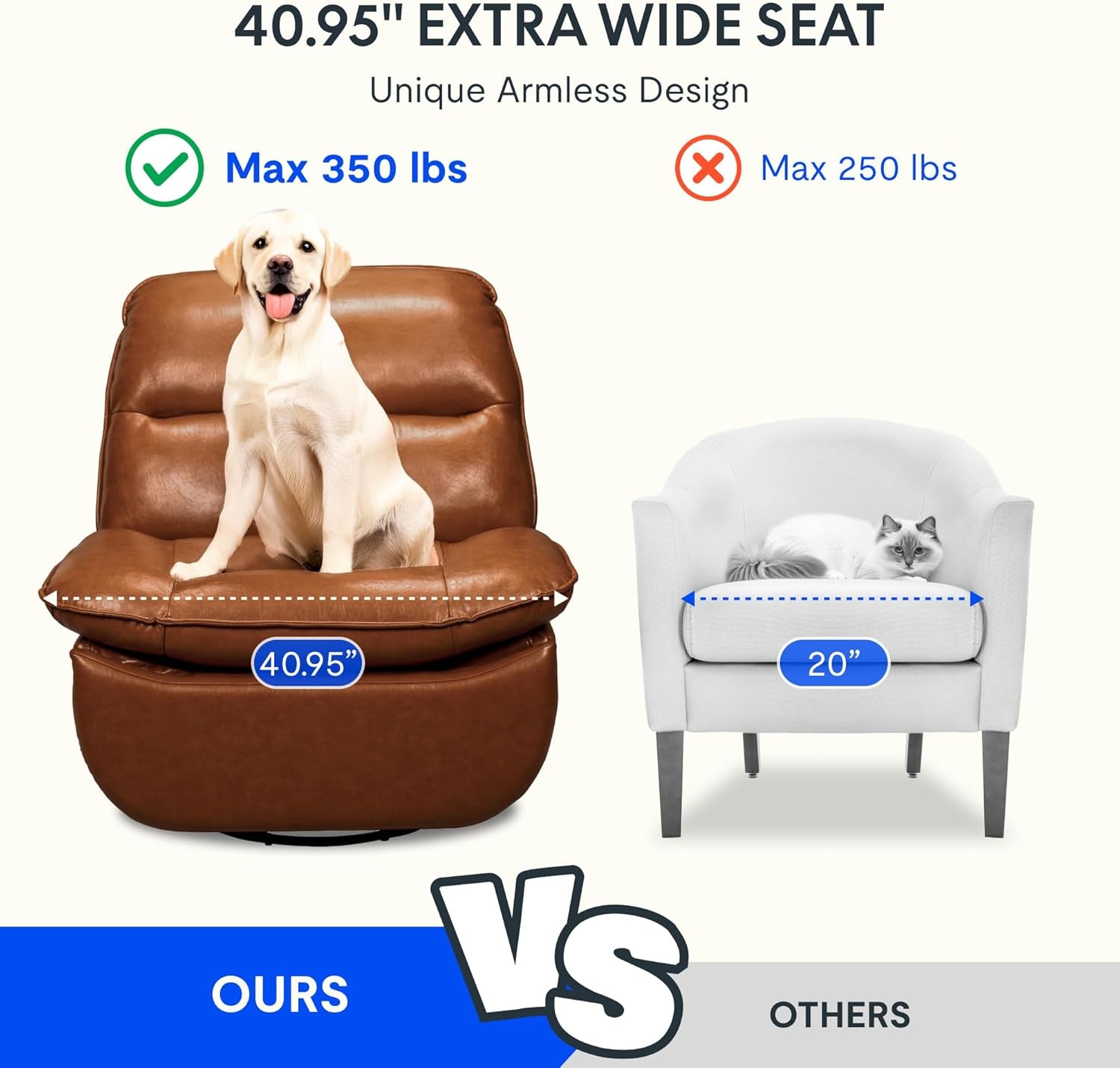 XRC7 Recliner Chair for Adults 350 LBS, Faux Leather Oversized Swivel Rocker Recliner Chair W/Side Pocket, Cross-Legged Armless Recliner Lounge Sofa for Living Room Bedroom, Orange (XC6)-2