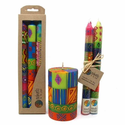 TALL HAND PAINTED CANDLES - THREE IN BOX - SHAHIDA DESIGN
