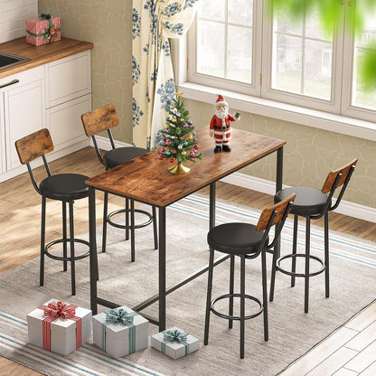 Bar Stools, Bar Stools Set of 2 with PU Upholstered, Bar Chairs with Footrest and Back, 26" Bar Stools for Kitchen Island, Dining Room, Easy to Assemble, Rustic Brown and Black BF31BY01G1-1