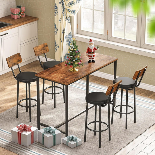 Bar Stools, Bar Stools Set of 2 with PU Upholstered, Bar Chairs with Footrest and Back, 26" Bar Stools for Kitchen Island, Dining Room, Easy to Assemble, Rustic Brown and Black BF31BY01G1-1