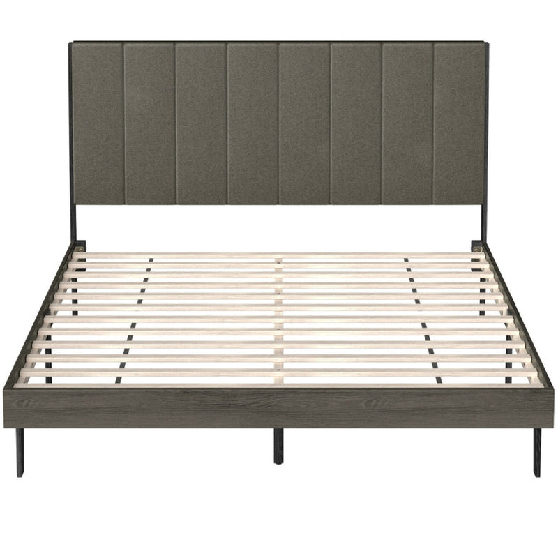 Queen Size Upholstered Bed Frame with Tufted Headboard-3