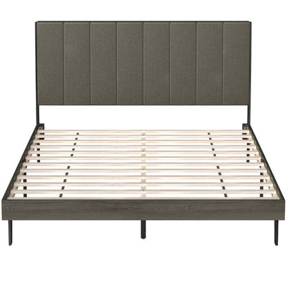 Queen Size Upholstered Bed Frame with Tufted Headboard-3