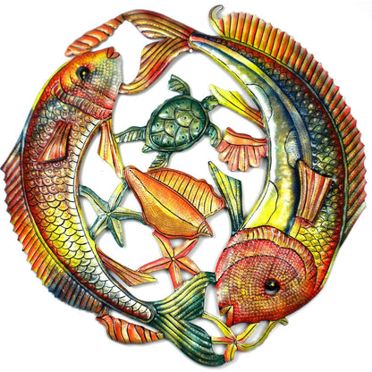 24 INCH PAINTED TWO FISH JUMPING - CROIX DES BOUQUETS