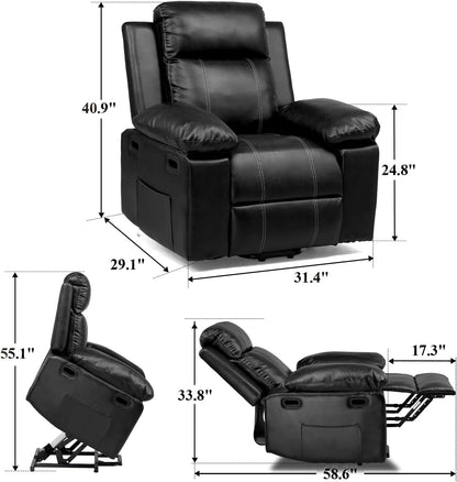 Lift Recliner Chairs for Elderly, Power Lift Chair with Heat and Massage, Leather Sofa Living Room Chair, Infinite Position, 2 Side Pockets (Black)-2