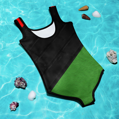 RED, BLACK, & GREEN All-Over Print Kids Swimsuit by SobG Designs